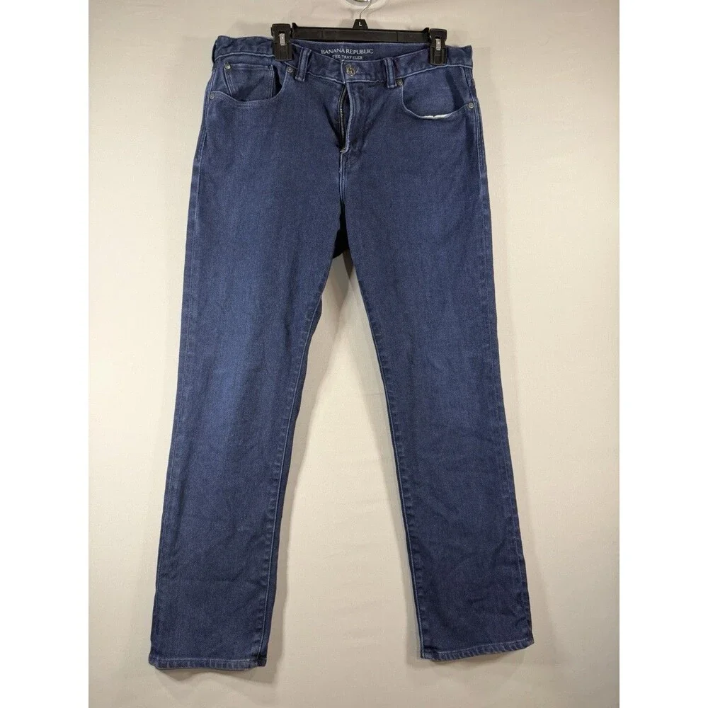 Banana Republic Men's Slim Straight Blue Wash Denim Jeans Logo 5-Pocket 35x30